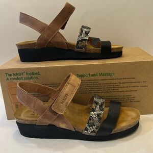 Naot Krista Latte Soft Black Cheetah strap sandal size 36